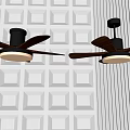Modern Ceiling Fan With Dark Blades White Light Geometric Pattern Wall And Striped Decoration