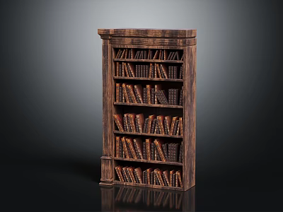 Classic Wooden Bookshelf With Decorative Top And Multiple Shelves Filled With Books 3d model