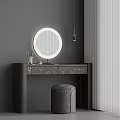 Modern Dressing Table with Round Lighted Mirror Patterned Drawers Matching Stool and Cosmetic Accessories 3d model