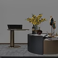 Elegant Modern Gold Metal Coffee Table With Round Top And Decorative Vase Flowers
