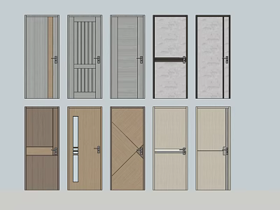 Various Modern Hinged Doors With Different Wooden Glass Panel Designs for Home Interior 3d model