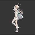 3D Fantasy Character Model With Halo Pink Hair And White Light Blue Outfit Design