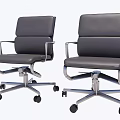 Black Leather Office Chairs With Modern Metal Frame And Wheeled Base