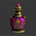 Hand Carved Pink Sculpture Bottle With Red Cap Golden Decorations And Intricate Patterns