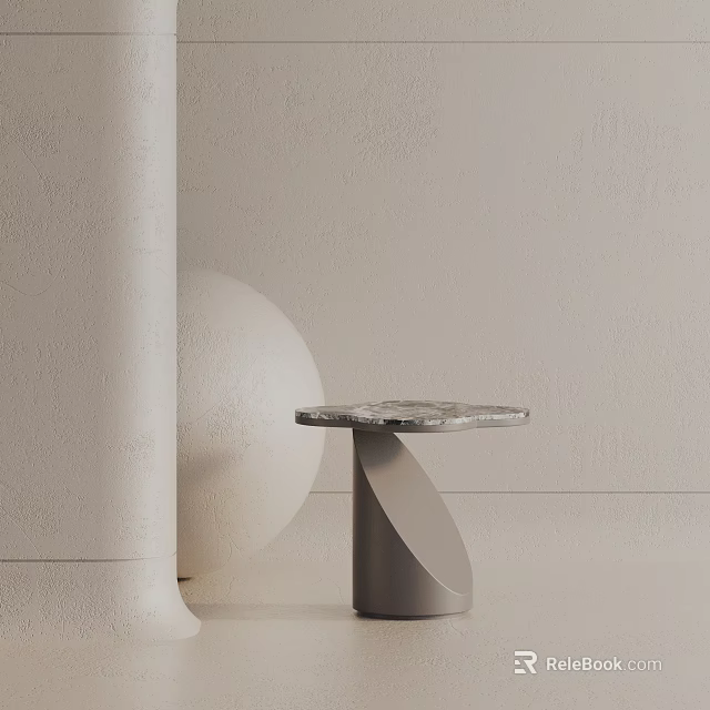 Modern Minimalist Side Table With Gray Base And Marble Top Near Light Wall 3d model