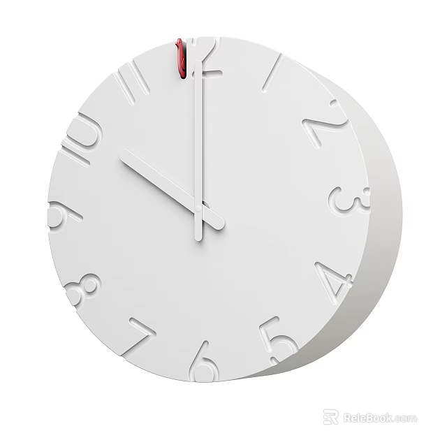 White Wall Clock With Modern Minimalist Design 3D Numbers And Red Second Hand 3d model 