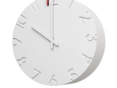 White Wall Clock With Modern Minimalist Design 3D Numbers And Red Second Hand 3d model