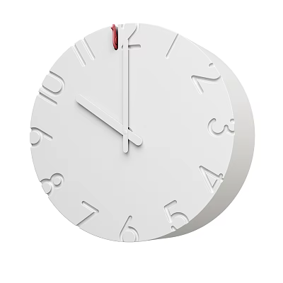 White Wall Clock With Modern Minimalist Design 3D Numbers And Red Second Hand 3d model