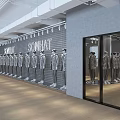 SOWHAT Clothing Store Interior Display With Mannequins In Uniform Outfits Brick Wall And Glass Door