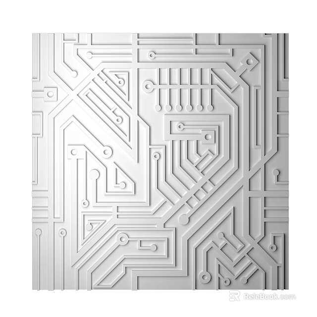 Modern Square Rug With Intricate Circuit Inspired Geometric Patterns On White Background 3d model 