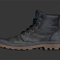 Dark Gray Lace Up Boots With Blue Logo And Brown Rubber Sole Design