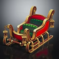 Decorative Playground Sleigh Equipment With Red Gold Frame Green Cushions And Lantern Decorations