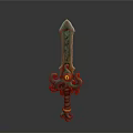 Fantasy Sword Green Blade With Blue Glowing Patterns Octopus Tentacle And Spiral Decorated Hilt