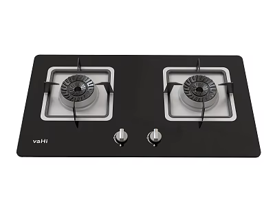 Modern Double Burner Gas Stove Kitchen Appliance With Black Glass Top And Control Knobs 3d model
