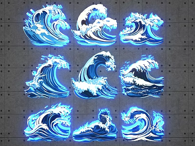 Stunning Illuminated Blue Wave Art Patterns On Grid Background Photo Spot 3d model