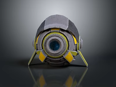 Futuristic Mechanical Device With Circular Gray Yellow Design Blue Lens Core And Support Structures 3d model