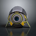 Futuristic Mechanical Device With Circular Gray Yellow Design Blue Lens Core And Support Structures