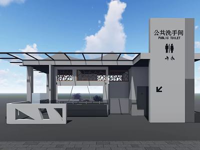 Public Restroom Modern Exterior Design With Canopy Structure Entrance Signage And Clean Lines 3d model