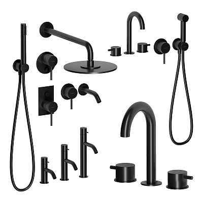 Modern Matte Black Shower Faucet Set With Handheld Shower Head Tub Spout And Valve Handles 3d model