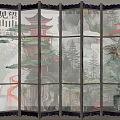 screen partition landscape painting screen 3d model