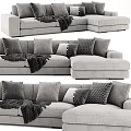 Modern Gray Sectional Sofa Set With Decorative Pillows And Throw Blanket 3d model