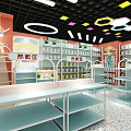Specialty Store Interior With Colorful Ceiling Decorative Lights Shelves And Displayed Products