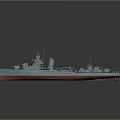 3D Warship Model With Gray Hull Red Bottom Superstructure Mast And Turrets
