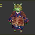 Game Movie Samurai Cat Character Wearing Blue Kimono With Red Sash And Tiger Pattern