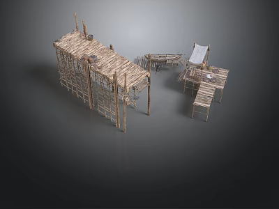 Rustic Bamboo Outdoor Simple Structure Design With Shelters Tables And Chairs 3d model