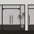 Modern Glass Doors With Black Frames In Interior Space Wooden Floor And Plant