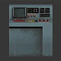 Vintage Blue Industrial Control Console Featuring Green Display Screen And Various Control Buttons And Knobs