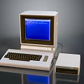 Vintage Retro Computer System with Monitor Blue Screen Keyboard External Drive and White Text