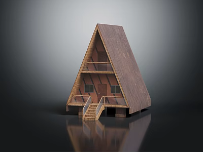 Modern Wooden House with Triangular Roof Wooden Structure Stairs Leading to Entrance on Elevated Platform 3d model