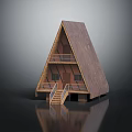 Modern Wooden House with Triangular Roof Wooden Structure Stairs Leading to Entrance on Elevated Platform