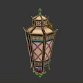 Vintage Decorative Lantern With Intricate Metal Frame And Stained Glass Panels Ornate Details