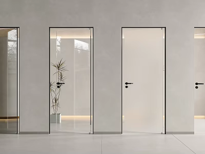 Modern Hinged Doors Featuring Glass And White Panels With Black Frames In Minimalist Interior 3d model