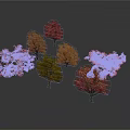 Vibrant Trees With Different Colored Red Orange Yellow Green Leaves On White Background