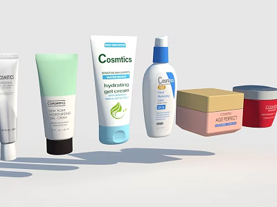 Diverse Cosmetics Products With Hydrating Gel Cream And Anti Aging Containers 3d model