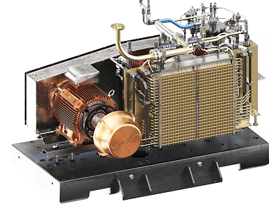 Heavy Duty Industrial Equipment With Copper Motor Radiator And Metal Frame Pipes 3d model