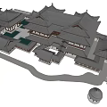 Traditional Chinese Ancient Architecture With Multi Story Pavilion Tiled Roofs And Wooden Courtyard