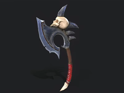 Ornate Battle Axe With Skull Design Metal Blade And Red Handle 3d model Ornate Battle Axe With Skull Design Metal Blade And Red Handle 3d model