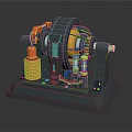 Industrial Mechanical Device With Gray Body Orange Springs And Yellow Components On Metal Base