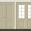Light Colored Wooden Double Doors With Glass Panels And Golden Handles