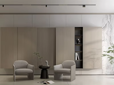 Casual Sofa Set With Two Gray Chairs And Small Round Table In Modern Living Room 3d model