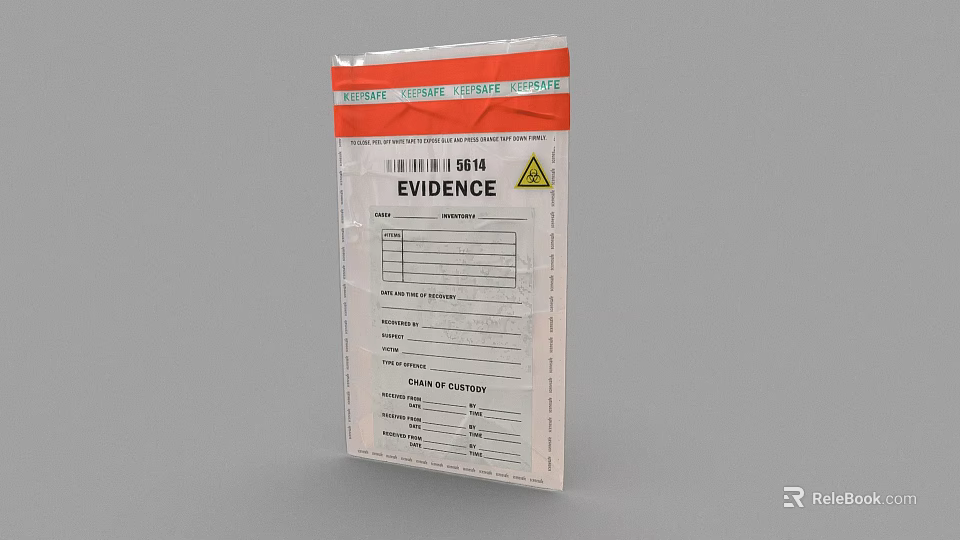 Transparent Sealed Evidence Bag With Label Barcode Warning Triangle And Fillable Sections 3d model 