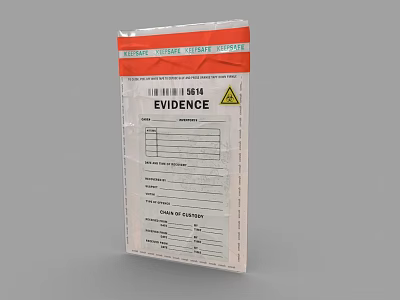 Transparent Sealed Evidence Bag With Label Barcode Warning Triangle And Fillable Sections 3d model