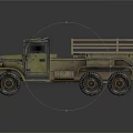 Vintage Military Style Six Wheel Truck With Metal Grid Bed And Worn Green Exterior