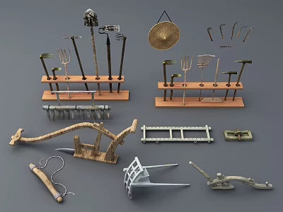 Chinese farm tools rake sickle plough shovel hoe 3d model Chinese farm tools rake sickle plough shovel hoe 3d model