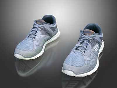 Gray Mesh Sports Sneakers With White Sole And Breathable Design For Daily Use 3d model