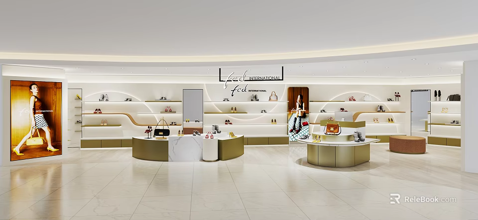 Louis Vuitton Boutique Elegant Modern Interior With Display Shelves Handbags And Shoes 3d model 